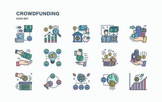 crowdfunding en zakelijke pictogrammenset vector