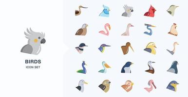 verscheidenheid aan vogels platte icon set vector