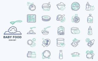 verscheidenheid aan babyvoeding icon set met verschillende soorten ingrediënten vector