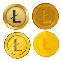 vier verschillende stijl gouden munt met litecoin valutasymbool vector set