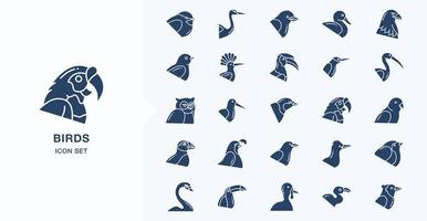 verscheidenheid aan vogels solide icon set vector