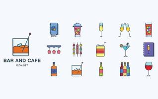 bar en café icon set, restaurant objecten vector