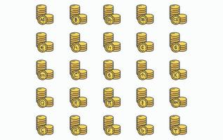 verscheidenheid aan valuta en munten icon set vector