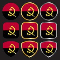 Angola vlag vector icon set met gouden en zilveren rand