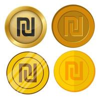 vier verschillende stijl gouden munt met sikkel valuta symbool vector set