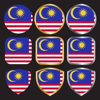 Maleisië vlag vector icon set met gouden en zilveren rand
