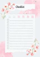 aquarel bloemen checklist, planner. roze achtergrond. vector