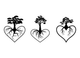 illustraties drie harten boom in silhouet vector