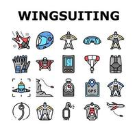 wingsuiting sport collectie iconen set vector