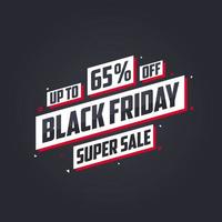 black friday sale banner of poster tot 65 korting. zwarte vrijdag verkoop 65 korting aanbieding vectorillustratie. vector