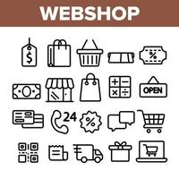 webshop, online winkelen lineaire vector iconen set