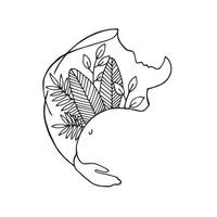 vector tekening gestileerde silhouet van een zwangere vrouw met tropische bladeren. esoterisch symbool van natuurlijke bevalling, ecologie, gezonde levensstijl, natuur. moederschap, borstvoeding, kinderschoenen