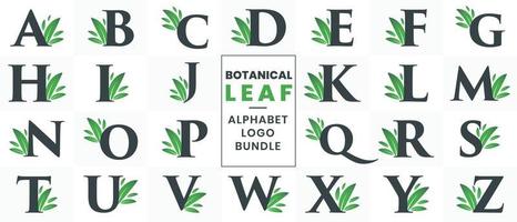 botanische blad alfabet logo bundel. groen natuurlijk letterlogo ingesteld a tot z vector