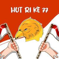 premium vector l rood en wit indonesisch onafhankelijkheidsbannerontwerp en 77e ri-jubileum. logo ontwerp mascotte ontwerp