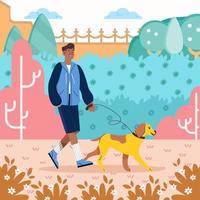 man en zijn hond lopen in parkconcept vector