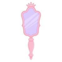 roze prinses spiegel met kroon. cartoon hand frame voor meisjes verjaardag decor. schattige vectorillustratie geïsoleerd op een witte achtergrond. vector