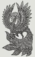 de phoenix pauw zwart wit mandala illustratie vector