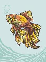 de gouden vis met een illustratie in vintage cartoonstijl vector