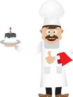 cartoon chef-kok met verjaardagstaart op zijn hand vector