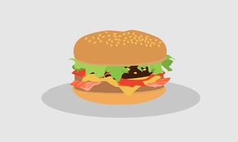 heerlijk fastfood. klassieke amerikaanse cheeseburger met sla, kaas, rundvlees en saus. vector