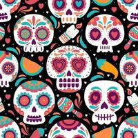 calavera suiker schedel doodle naadloos patroon vector