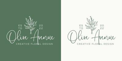 botanische bloemen element hand getekende logo met wilde bloemen en bladeren. logo voor spa en schoonheidssalon, boetiek, biologische winkel, bruiloft, floral designer, interieur, fotografie, cosmetica. vector