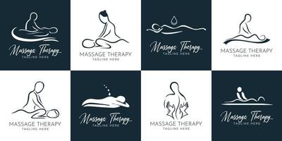 set spa element hand getekende logo met lichaam en bladeren. logo voor spa- en schoonheidssalon, boetiek, massagetherapie, biologische winkel, ontspanning, vrouwenlichaam, interieur, yoga, cosmetica, juwelier vector