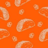 naadloos patroon met een handgetekende taco-patroon. getekende vectorillustratie van fastfood. achtergrond voor café, restaurant, servetten, website-ontwerp of verpakking, afhaalzakken vector