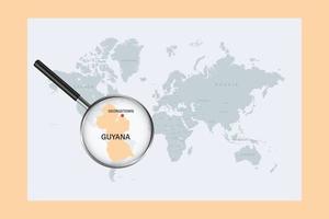 kaart van guyana op politieke wereldkaart met vergrootglas vector