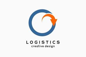 logo logistiek, logistiek en rederij. pijlpictogram vermengt zich met cirkelvormige letter g vector