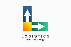logo logistiek, logistiek en rederij. pijlpictogram met een creatief concept van de letter l vector