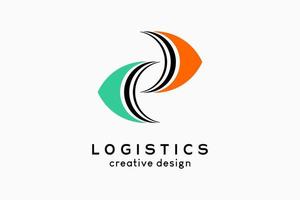 logo logistiek, logistiek en rederij. pijlpictogram in creatief concept dat naar rechts en links wijst vector