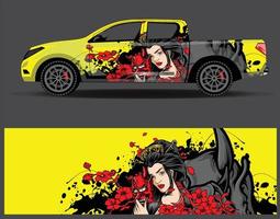 auto wrap ontwerp vector. grafische abstracte streep racen achtergrond kit ontwerpen voor wrap voertuig race auto rally avontuur en livery vector