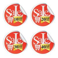 verkoop stickers met winkelwagen 10,20,30,40 procent korting vector