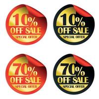 rood en zwart 10, 70 procent korting op de verkoop, speciale aanbieding stickers set vector