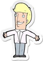 sticker van een cartoon grijnzende man met open armen vector