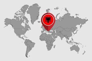 pin kaart met Albanië vlag op wereld map.vector afbeelding. vector
