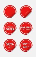 3d rode sticker tag verkoop geïsoleerd op een witte achtergrond, vectorillustratie vector