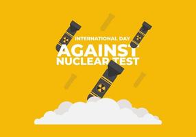 wereld internationale dag tegen nucleaire test met vliegende raketten hemel vector
