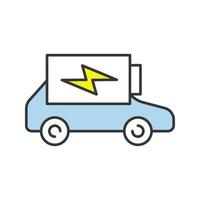 elektrische auto batterij opladen kleurpictogram. indicator van het batterijniveau van de auto. milieuvriendelijke auto. geïsoleerde vectorillustratie vector