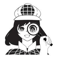 anime meisje met vergrootglas vector