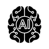 kunstmatige intelligentie glyph-pictogram. silhouet symbool. digitaal brein. neurotechnologie. ai. negatieve ruimte. vector geïsoleerde illustratie