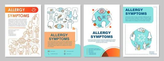 allergie symptomen brochure sjabloon lay-out. reactie op allergenen. flyer, boekje, folder printontwerp met lineaire illustraties. vectorpaginalay-outs voor tijdschriften, jaarverslagen, reclameposters vector