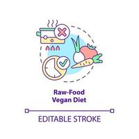 raw food veganistisch dieet concept icoon. ongekookte groenten. verscheidenheid aan veganistisch dieet abstracte idee dunne lijn illustratie. geïsoleerde overzichtstekening. bewerkbare streek. vector