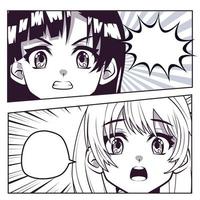 twee meisjes anime gezichten vector