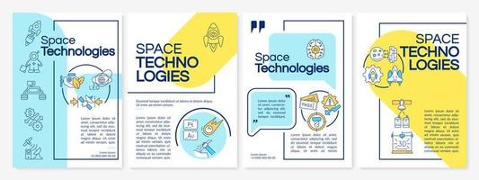 ruimtetechnologieën blauwe en gele brochuresjabloon. apparatuur voor verkenning. folderontwerp met lineaire pictogrammen. 4 vectorlay-outs voor presentatie, jaarverslagen. vector