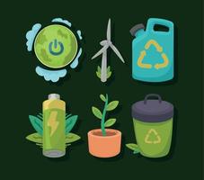 zes pictogrammen voor schone energie vector