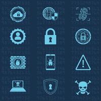 twaalf pictogrammen voor cyberbeveiliging vector