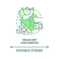 veganistisch dieet en diabetes groen concept icoon. bloedsuikerspiegel. veganisme en ziekte abstracte idee dunne lijn illustratie. geïsoleerde overzichtstekening. bewerkbare streek. vector