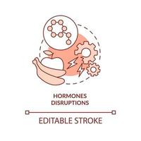 hormonen verstoringen rood concept icoon. endocriene systeem probleem. bijwerking abstracte idee dunne lijn illustratie. geïsoleerde overzichtstekening. bewerkbare streek. vector